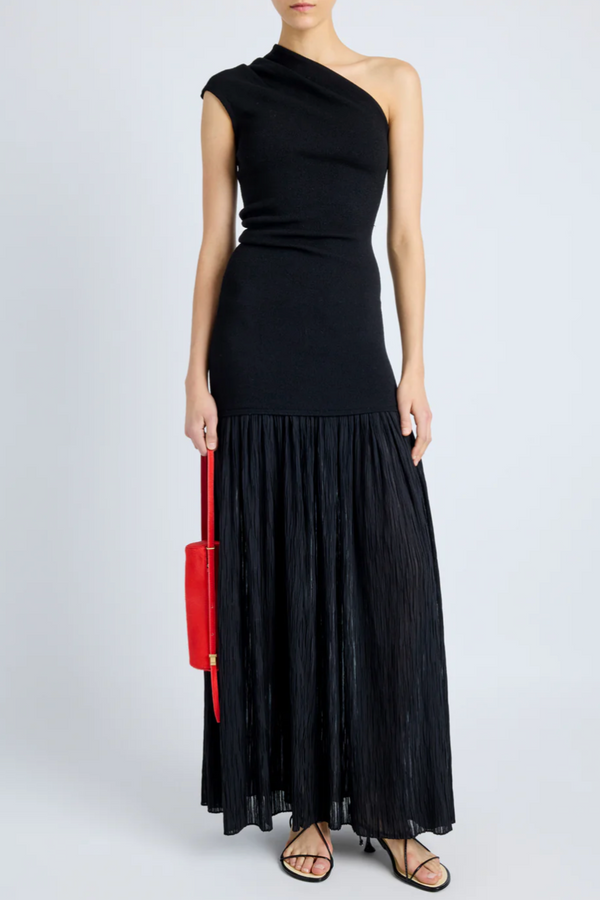 Cora Dress in Pleated Crepe Chiffon - Black