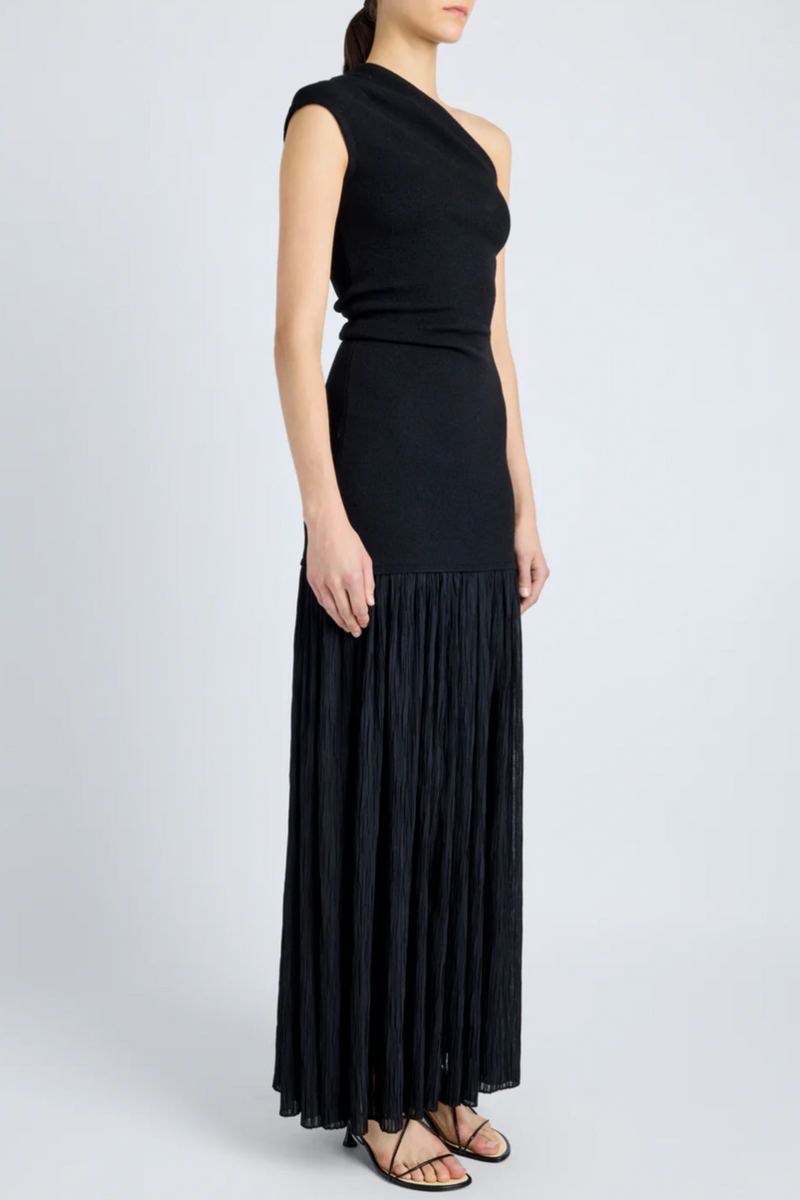 Cora Dress in Pleated Crepe Chiffon - Black