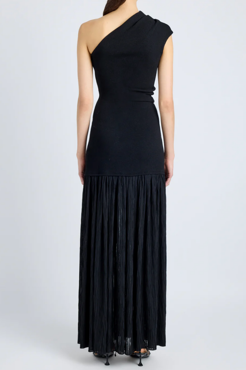 Cora Dress in Pleated Crepe Chiffon - Black