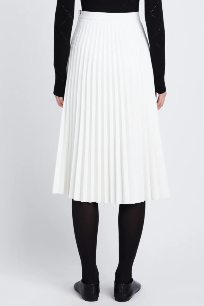 Daphne Pleated Skirt in Faux Leather- Off White