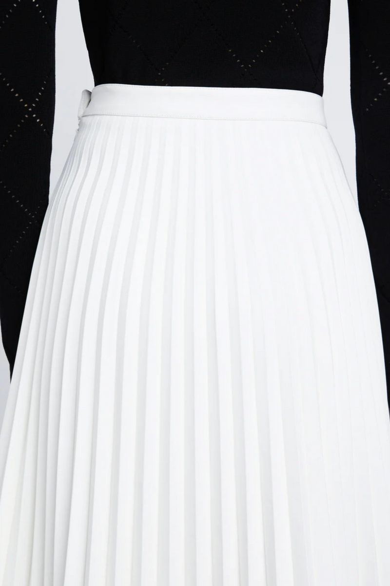 Daphne Pleated Skirt in Faux Leather- Off White