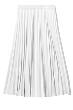 Daphne Pleated Skirt in Faux Leather- Off White