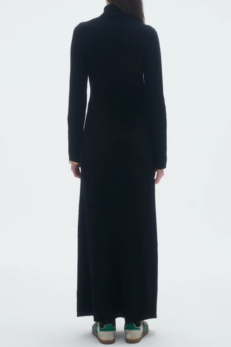 Wide Rib Turtleneck Dress - Black