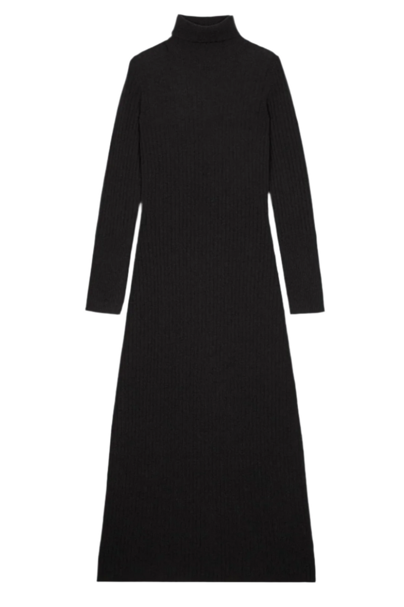 Wide Rib Turtleneck Dress - Black