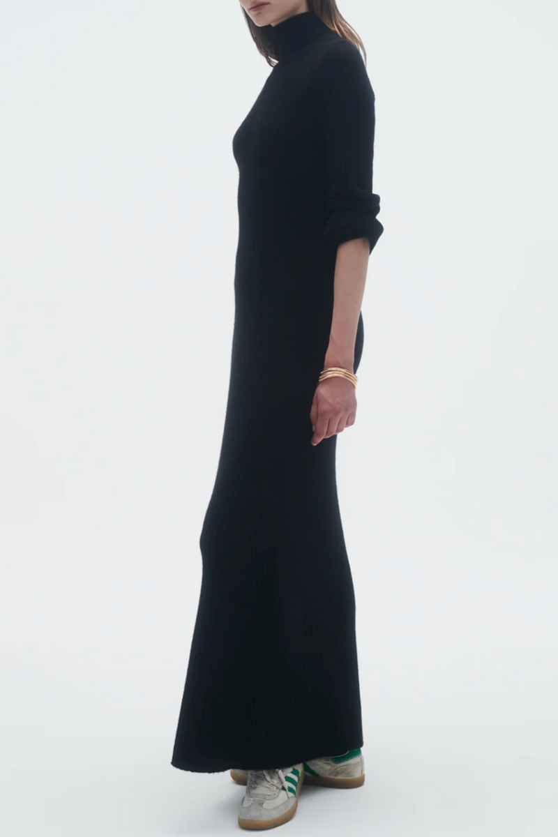 Wide Rib Turtleneck Dress - Black