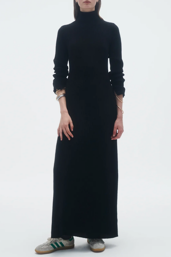 Wide Rib Turtleneck Dress - Black