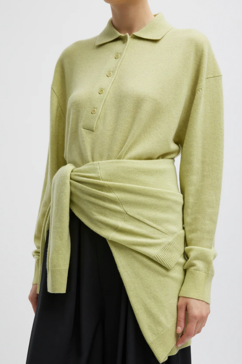 Washable Cashmere Polo Sweater - Light Green