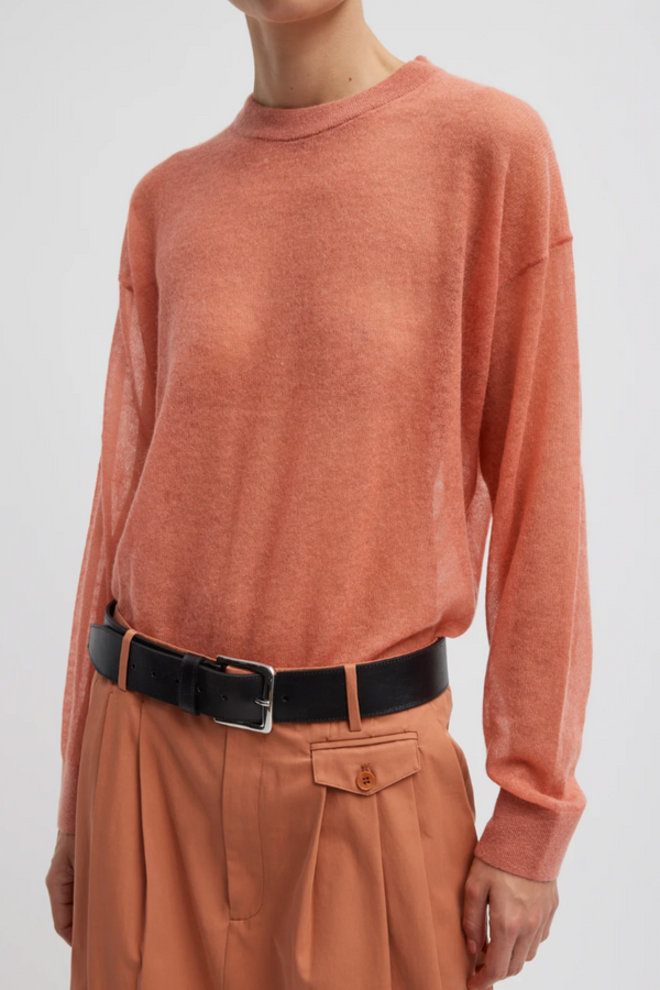 Sheer Crewneck Easy Pullover - Pink Clay