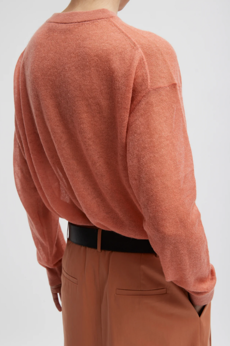 Sheer Crewneck Easy Pullover - Pink Clay