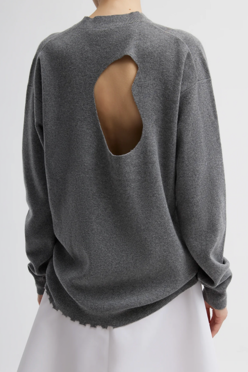 Anna Merino Wool Hole-At-Back Pullover - Heather Grey