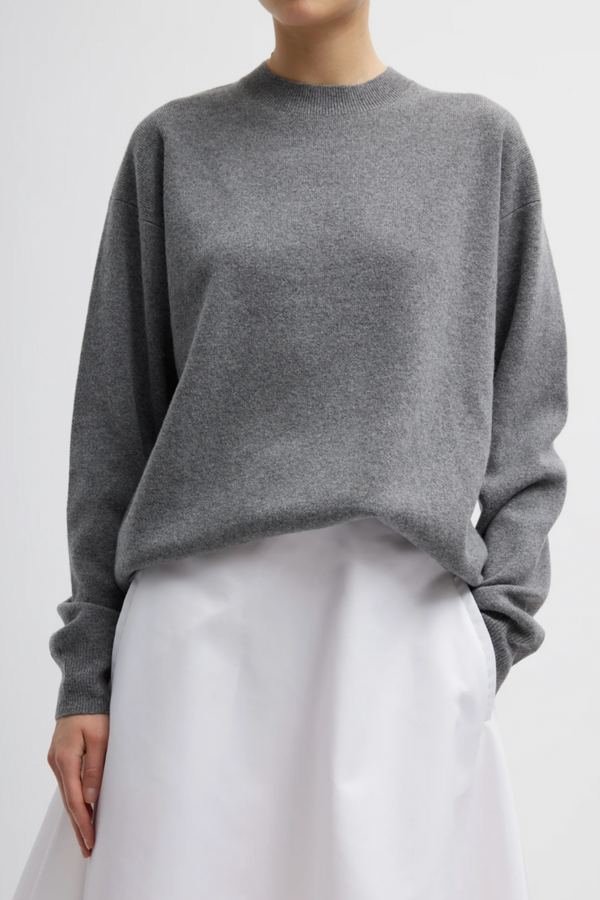 Anna Merino Wool Hole-At-Back Pullover - Heather Grey