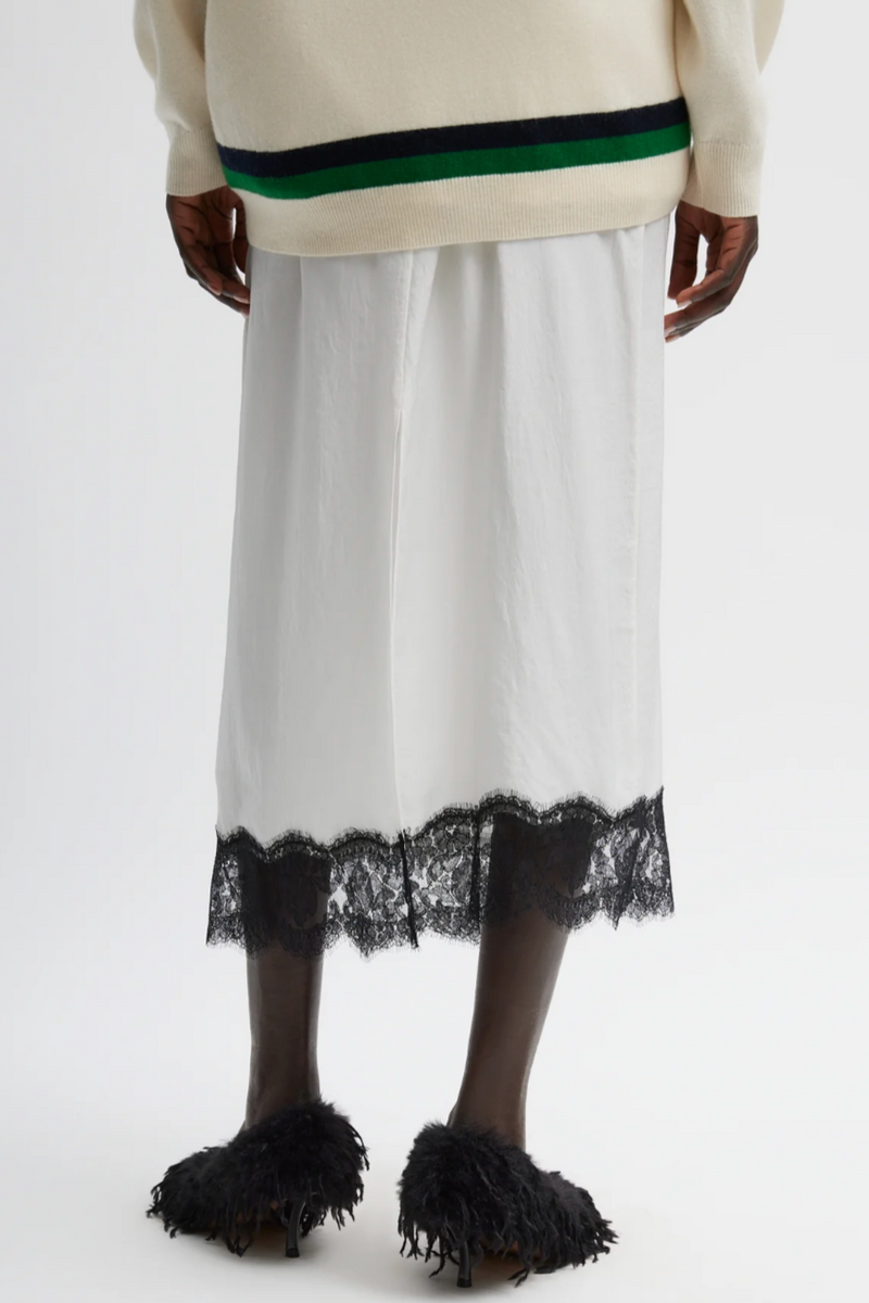 Lace Applique Slip Skirt - Black/White