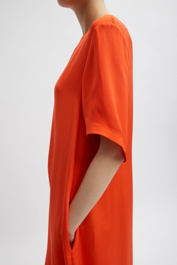 4 Ply Silk T-Shirt Dress - Red Orange