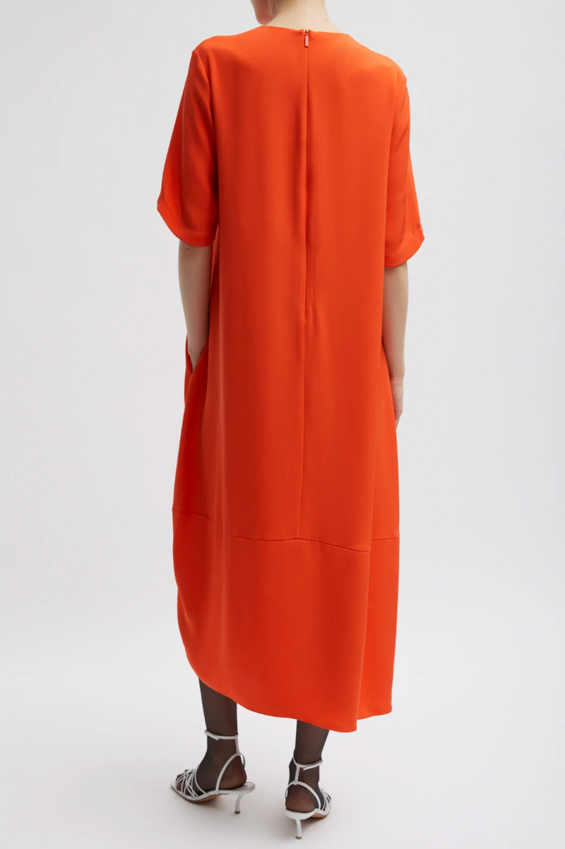 4 Ply Silk T-Shirt Dress - Red Orange