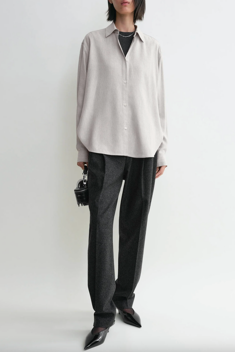 Relaxed Wool Viscose Shirt - Pale Grey Melange