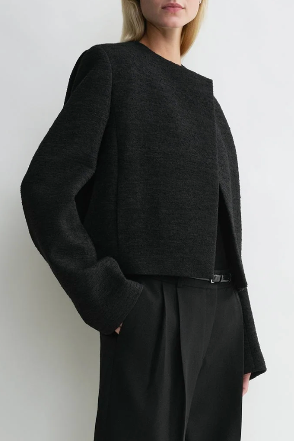 Cropped Bouclé  Jacket - Black