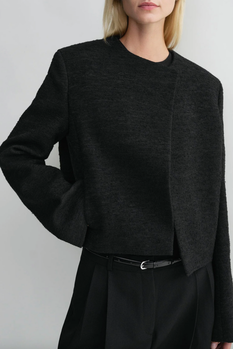 Cropped Bouclé  Jacket - Black