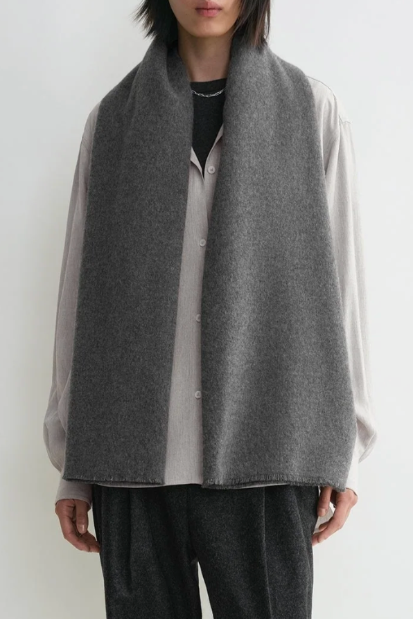 Wide Classic Wool Scarf - Mid Grey Melange