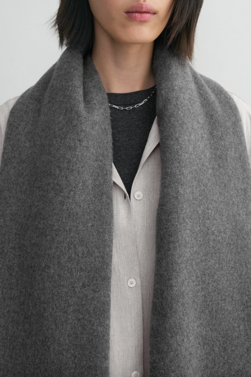 Wide Classic Wool Scarf - Mid Grey Melange