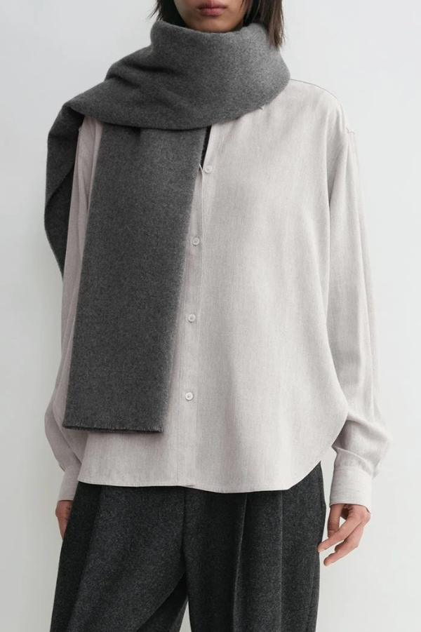 Wide Classic Wool Scarf - Mid Grey Melange