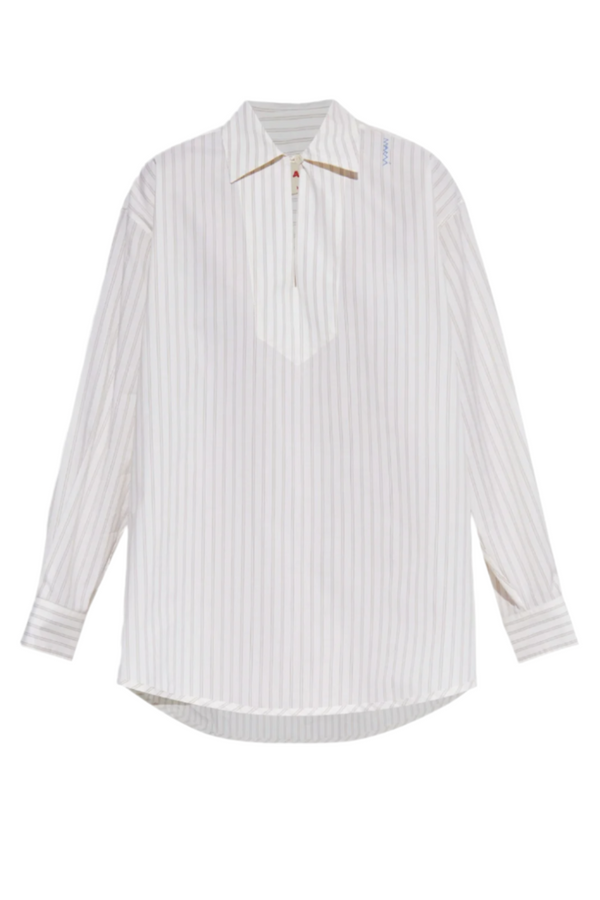 Poplin Oversized Striped Shirt - Winter Wheat