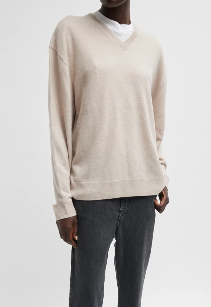 Washable Cashmere Easy V Neck Sweater - Oatmeal