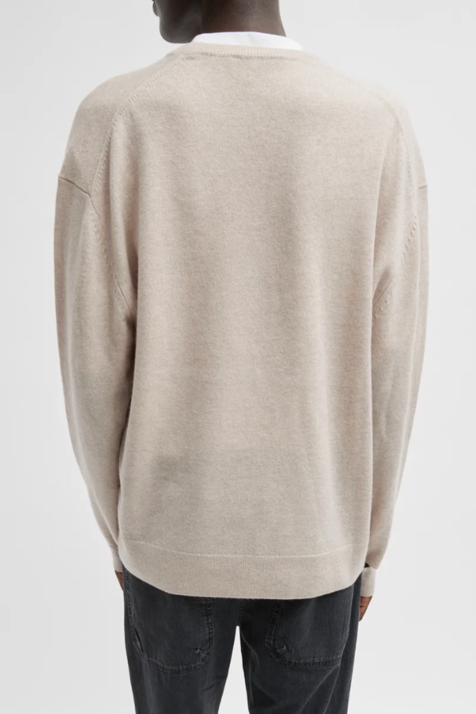 Washable Cashmere Easy V Neck Sweater - Oatmeal