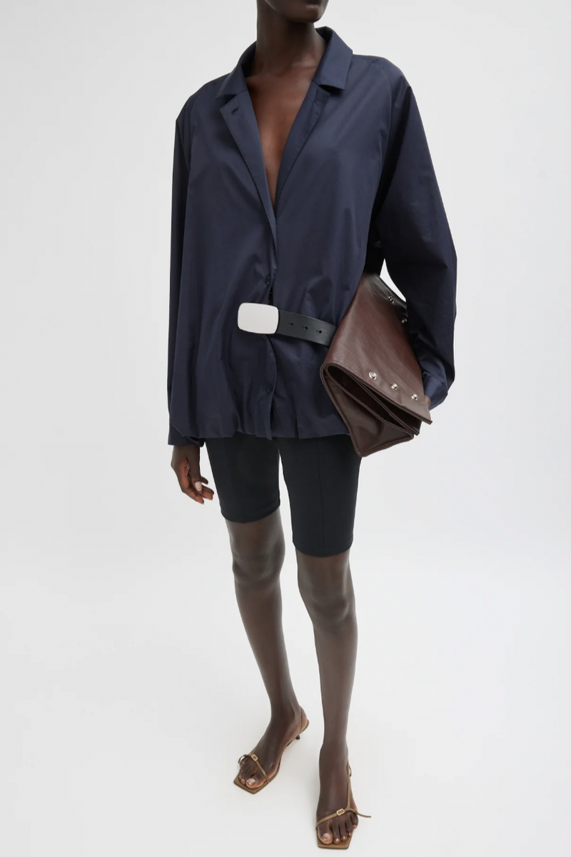 Eco Poplin Bubble Hem Shirt Jacket - Dark Navy