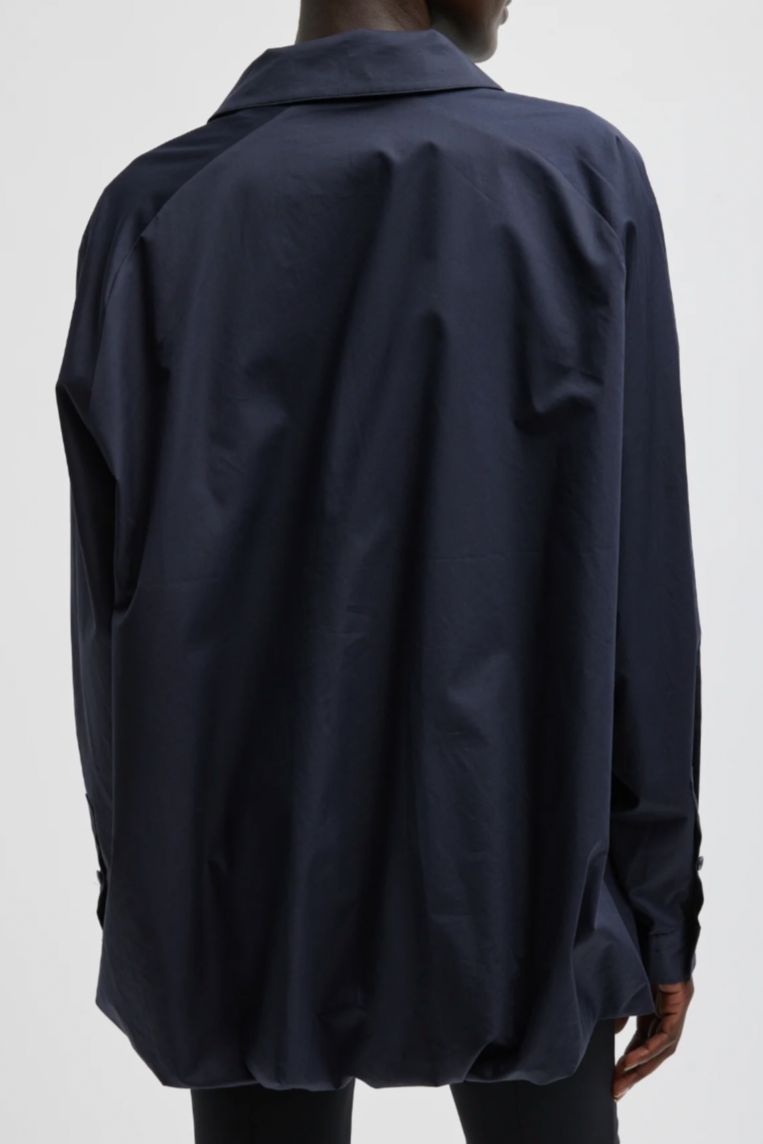 Eco Poplin Bubble Hem Shirt Jacket - Dark Navy