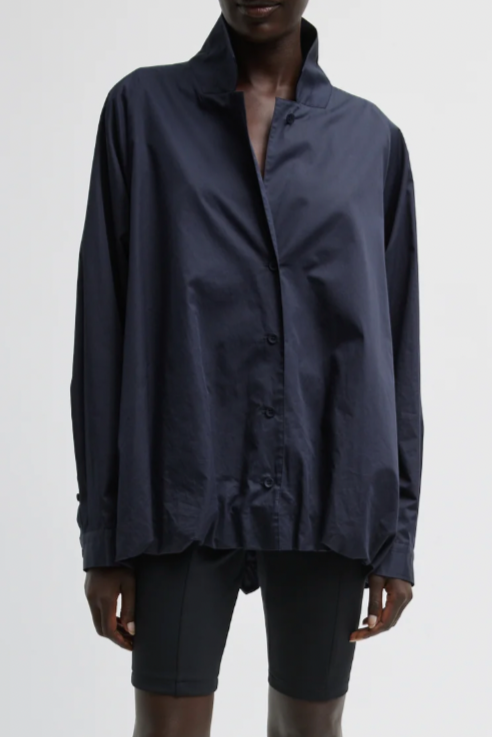 Eco Poplin Bubble Hem Shirt Jacket - Dark Navy