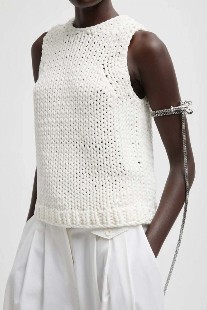 Deluxe Tube Yarn Sweater Tank - White