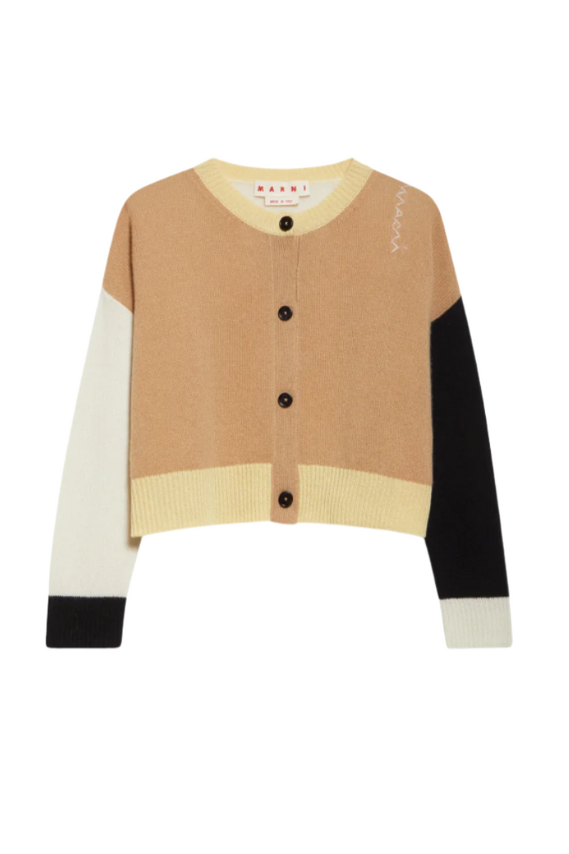 Cashmere Cropped Crewneck Cardigan - Winter Wheat