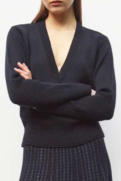 Full Knit V-Neck Sweater - Midnight