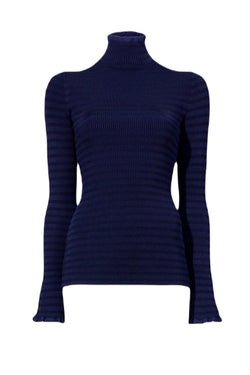 Phyllis Turtleneck in Geo Knits - Navy/Black