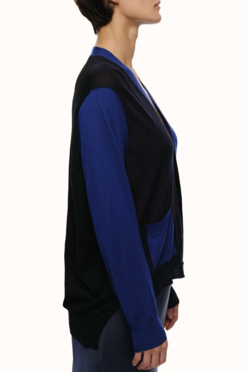 Adrian V Neck Cardigan in Merino - Sapphire