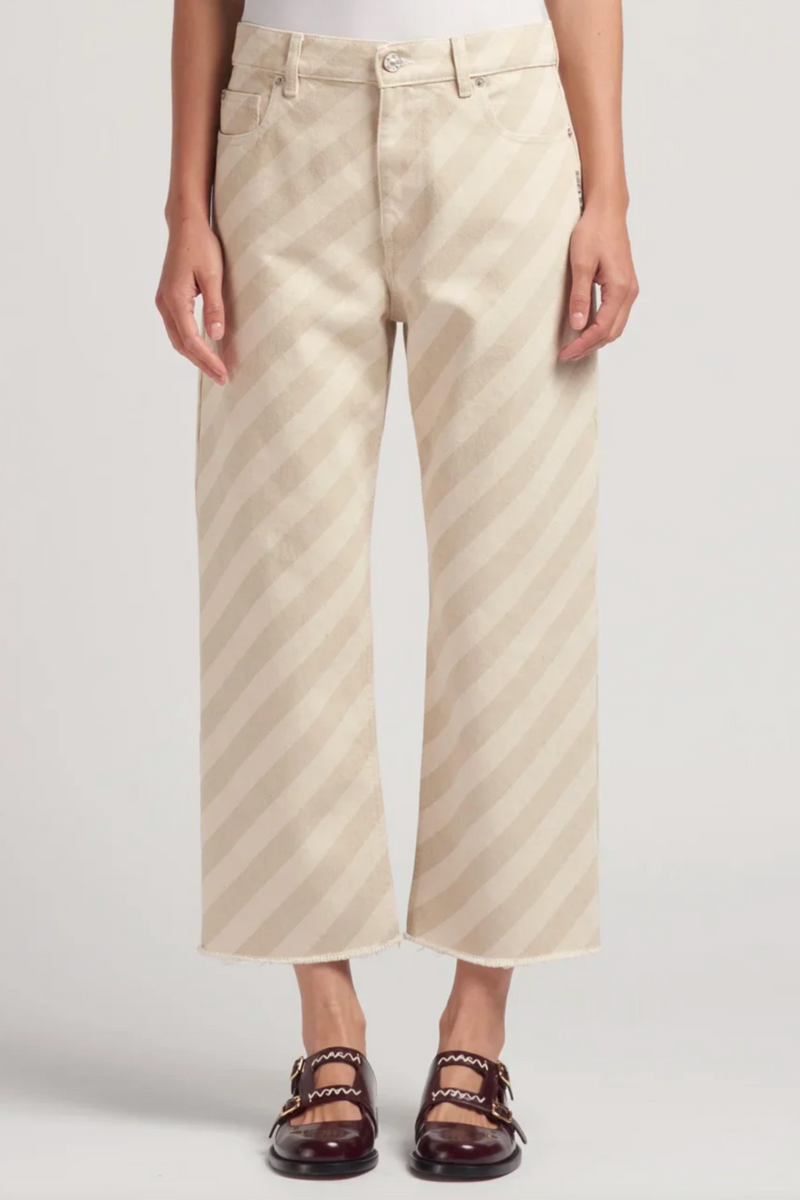 Striped Washed Denim Pants - Bone