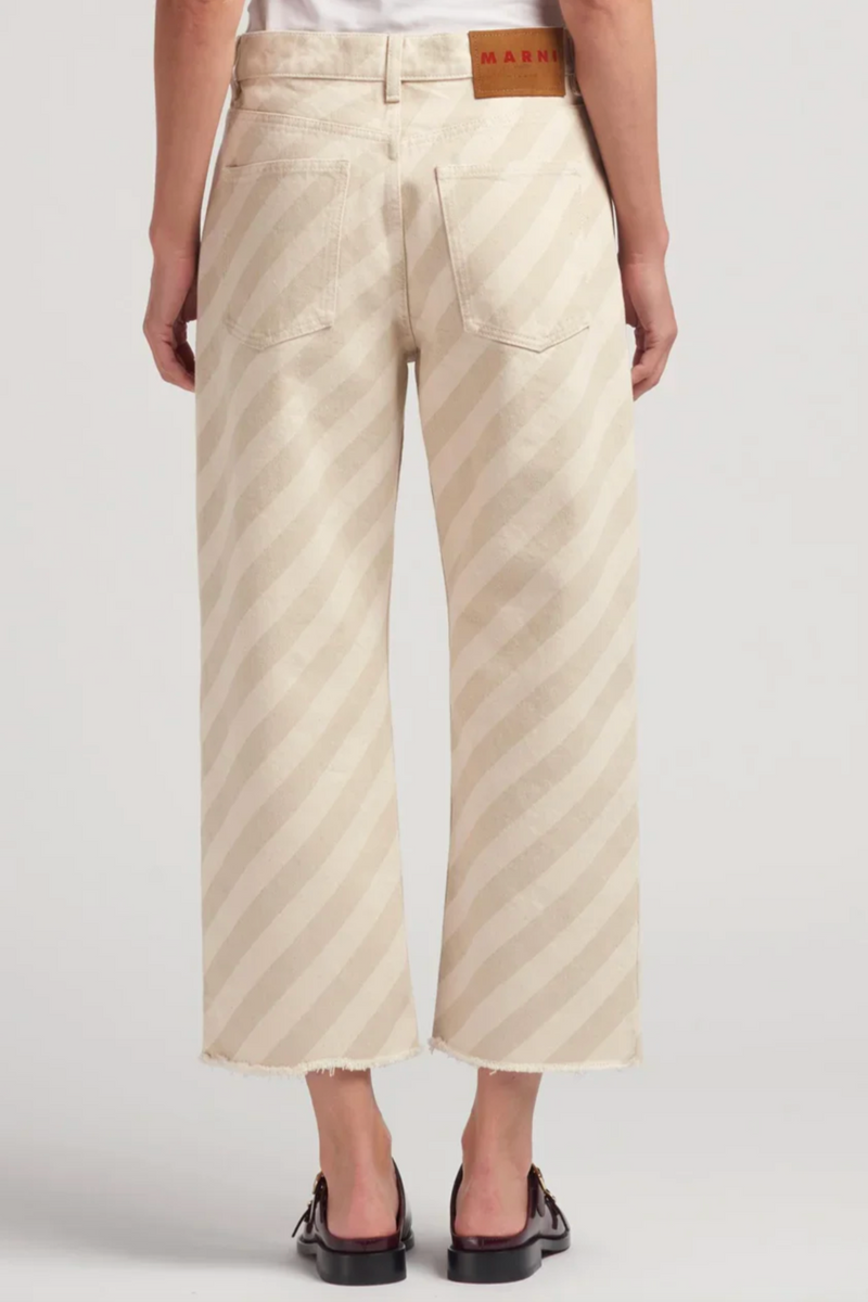 Striped Washed Denim Pants - Bone