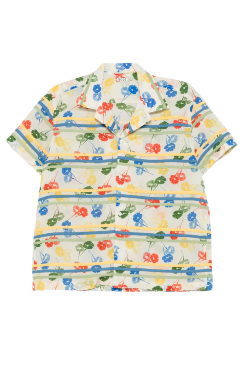 Flower Stamp Short Sleeve Shirt - White Multi