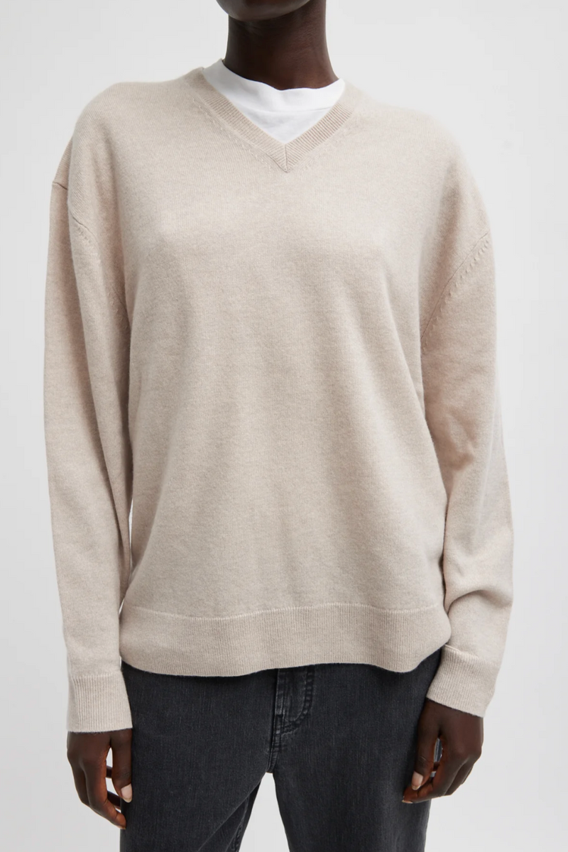 Washable Cashmere Easy V Neck Sweater - Oatmeal