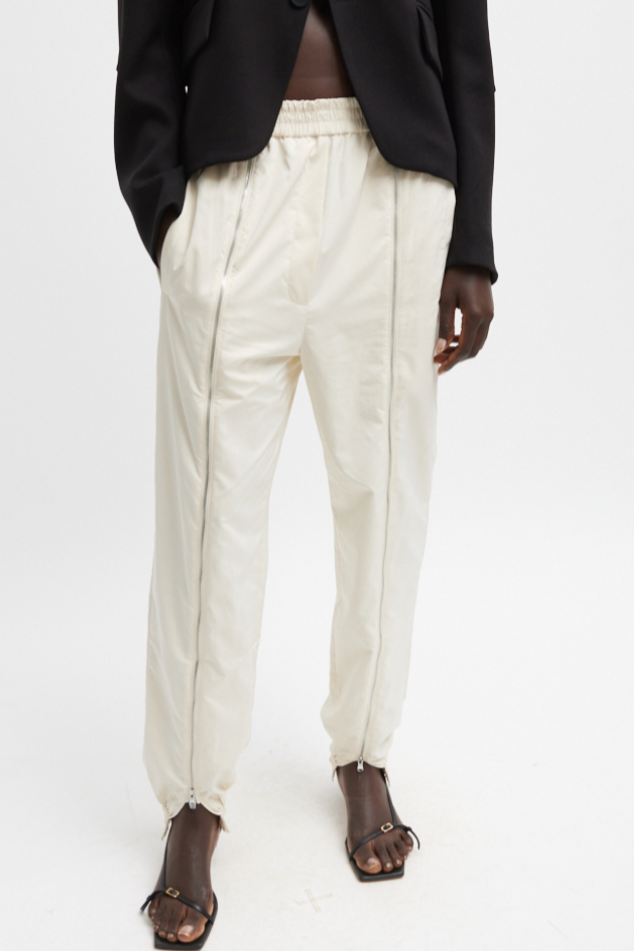 Nylon Zipper Jogger - Ivory