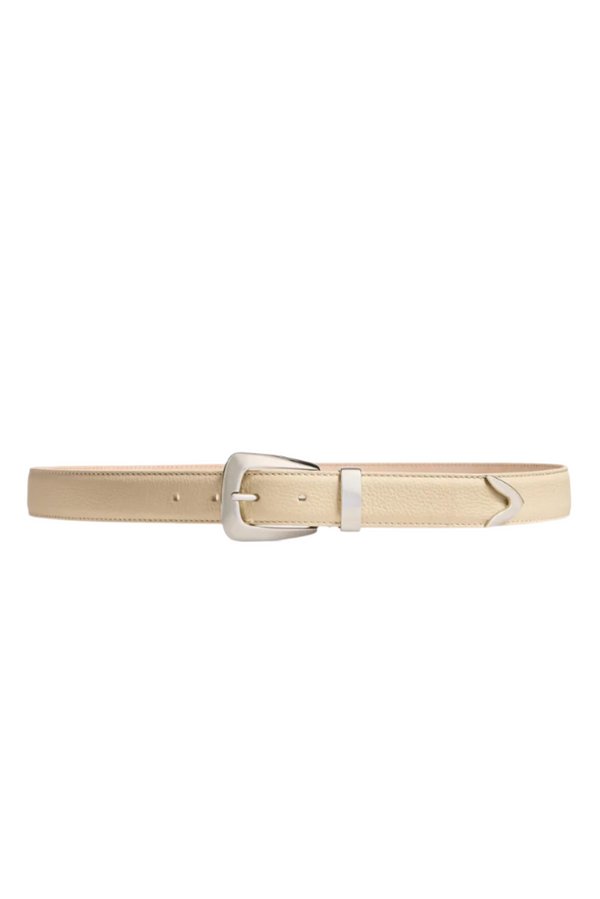 Benny Belt - Dark Ivory Pebbled Leather with Silver