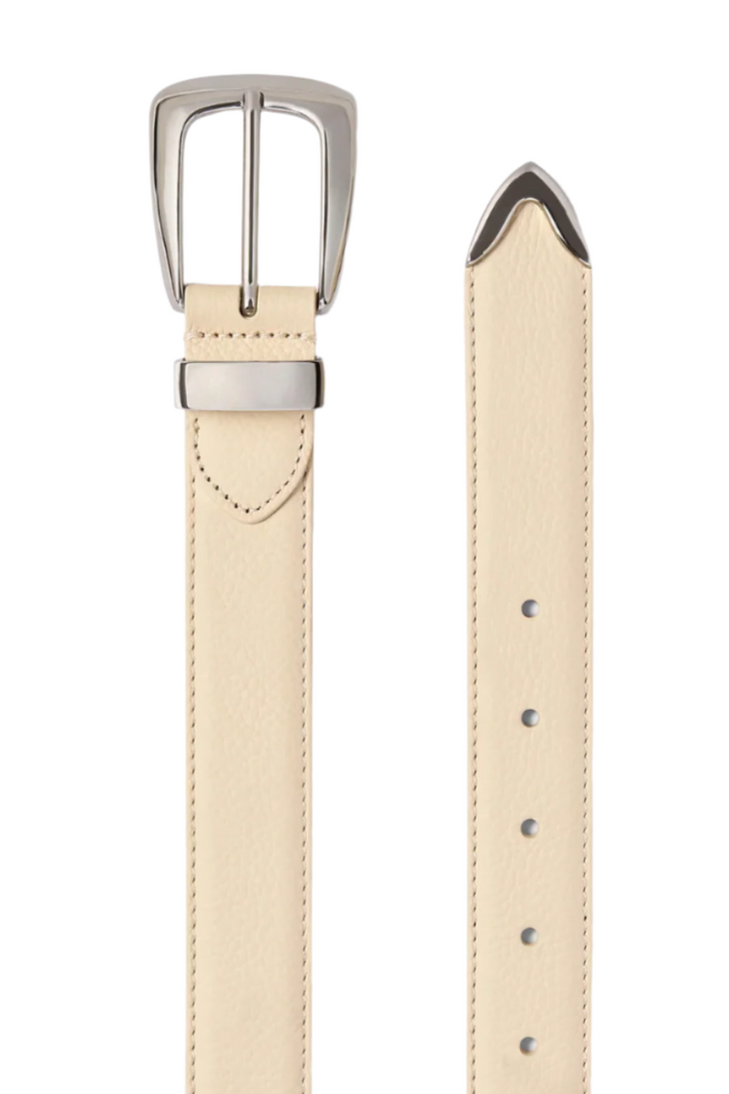 Benny Belt - Dark Ivory Pebbled Leather with Silver