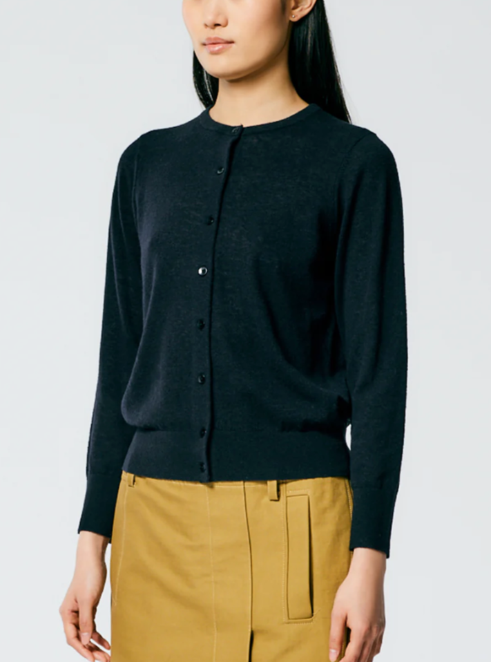 Skinlike Mercerized Wool Cardigan - Navy