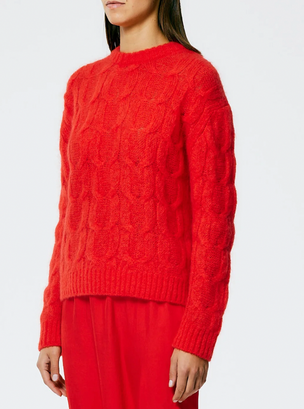 Soft Mohair Cable Crewneck Easy Pullover - Red