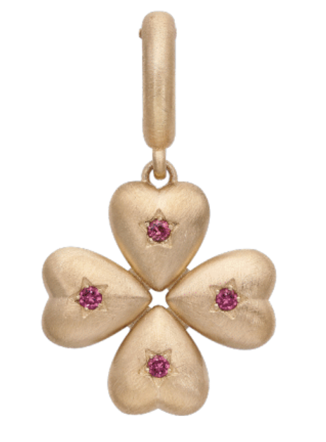 Brushed Gold Small Clover Pendant - Pink Tourmaline