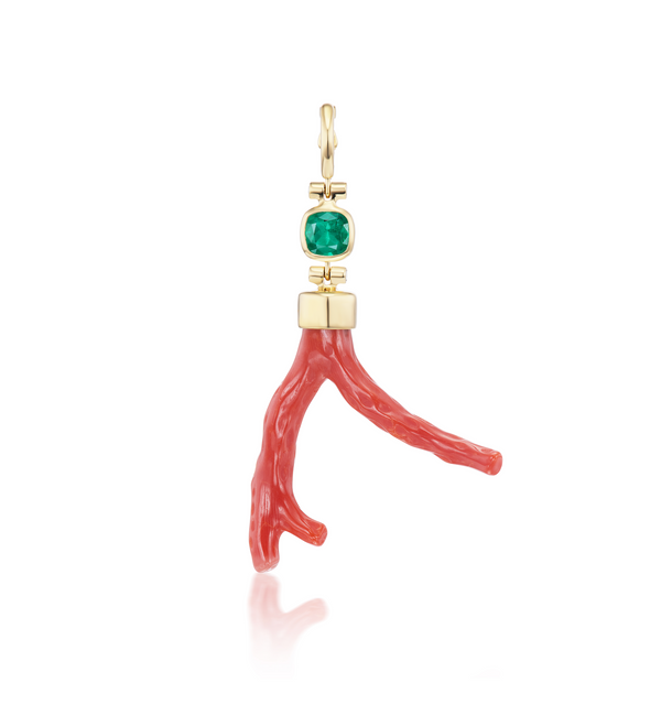 Vintage Coral and Brazilian Emerald Pendant