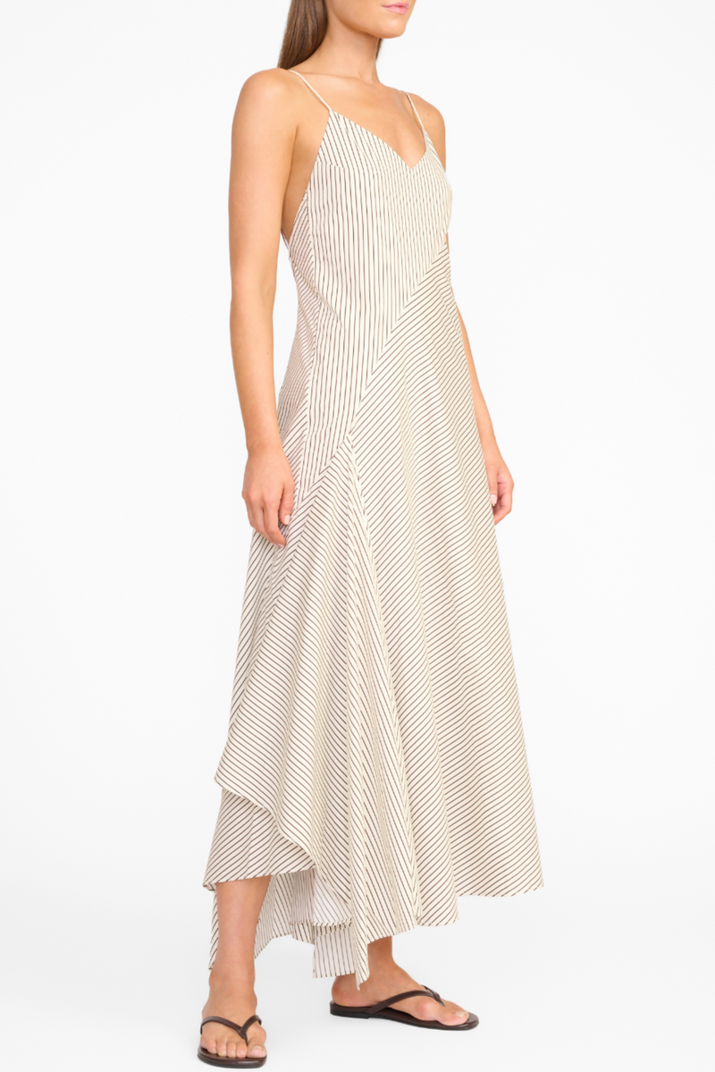 Gatto Dress - Ivory/Dark Oak Micro Stripe