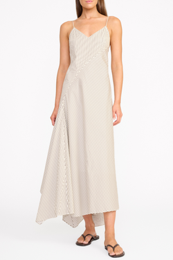 Gatto Dress - Ivory/Dark Oak Micro Stripe