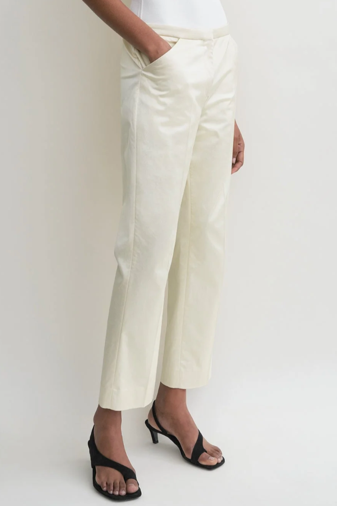 Cropped Straight Trousers - Ecru