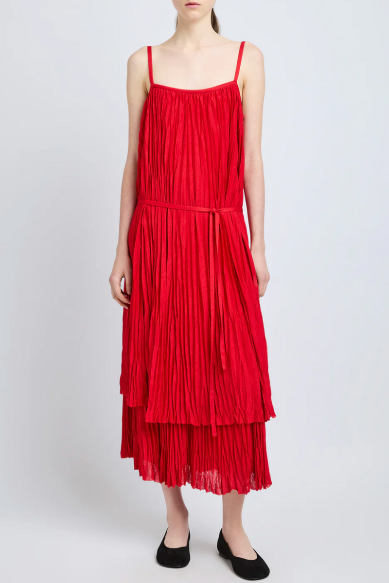 Clyne Dress in Pleated Jersey - Dark Poppy